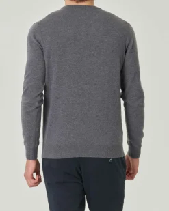 Maglia girocollo Pellizzari grigio antracite in misto lana e cachemire finezza 12