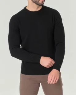 Maglia girocollo Pellizzari nera in misto lana e cachemire finezza 12