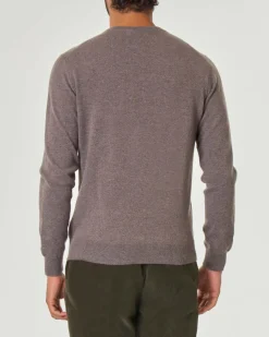 Maglia girocollo Pellizzari color fango in puro cachemire