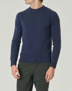 Maglia girocollo Pellizzari blu indaco in misto lana e cachemire finezza 7