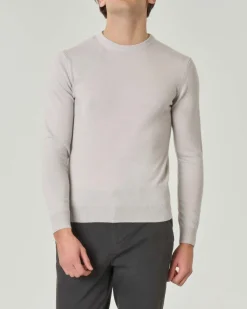 Maglia girocollo Pellizzari color cenere in misto lana e cachemire finezza 12