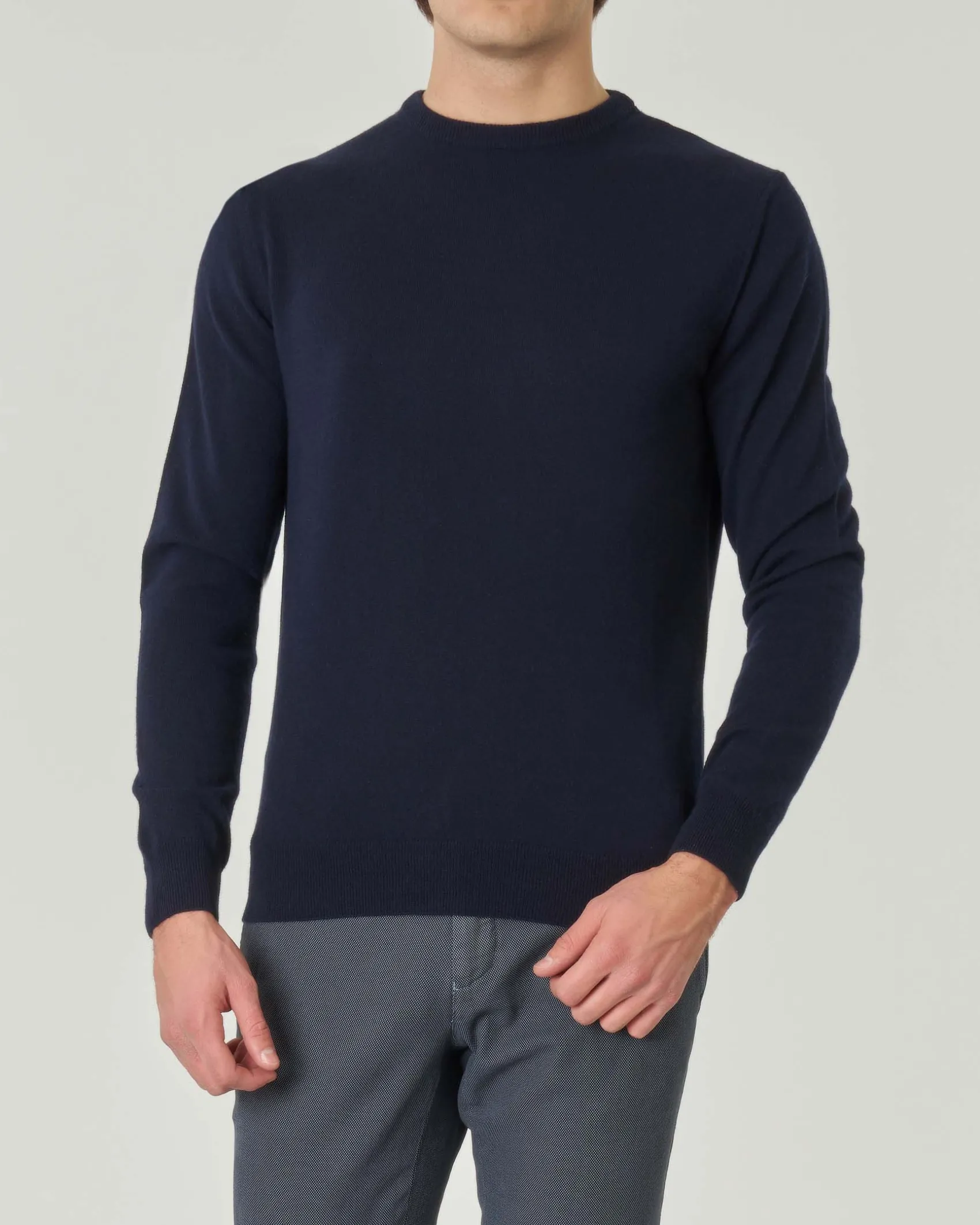 Maglia girocollo Pellizzari blu notte in misto lana e cachemire finezza 12