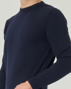 Maglia girocollo Pellizzari blu notte in misto lana e cachemire finezza 12
