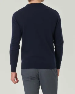 Maglia girocollo Pellizzari blu notte in misto lana e cachemire finezza 12