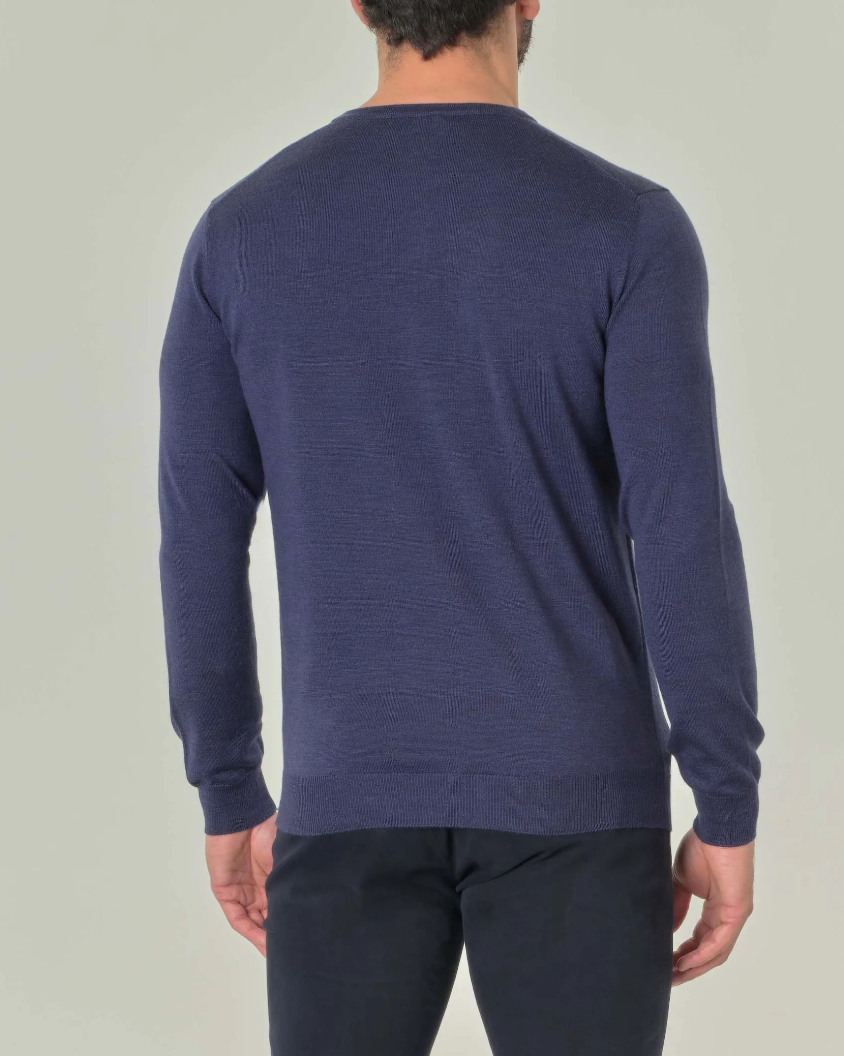 Maglia girocollo Pellizzari blu melange in pura lana merino
