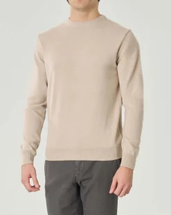 Maglia girocollo Pellizzari beige in misto lana e cachemire finezza 12