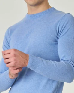 Maglia girocollo Pellizzari azzurra in misto lana e cachemire finezza 12