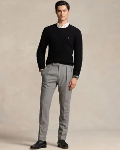 Maglia girocollo Polo Ralph Lauren nera in lana e cashmere lavorata a trecce con logo pony ricamato in tono