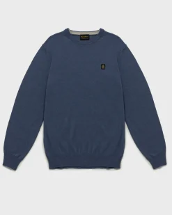 Maglia girocollo Refrigiwear blu indaco in misto lana viscosa e cachemire