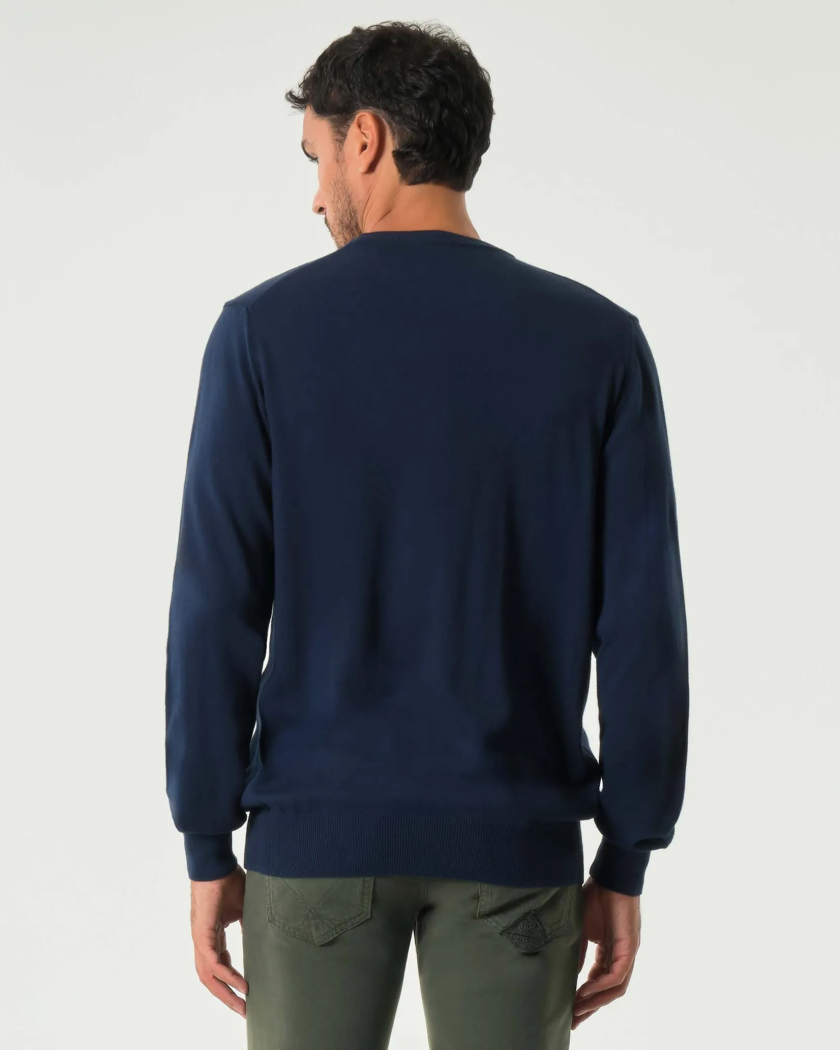 Maglia girocollo Roy Roger's blu regular-fit in puro cotone con patch logo sul fianco