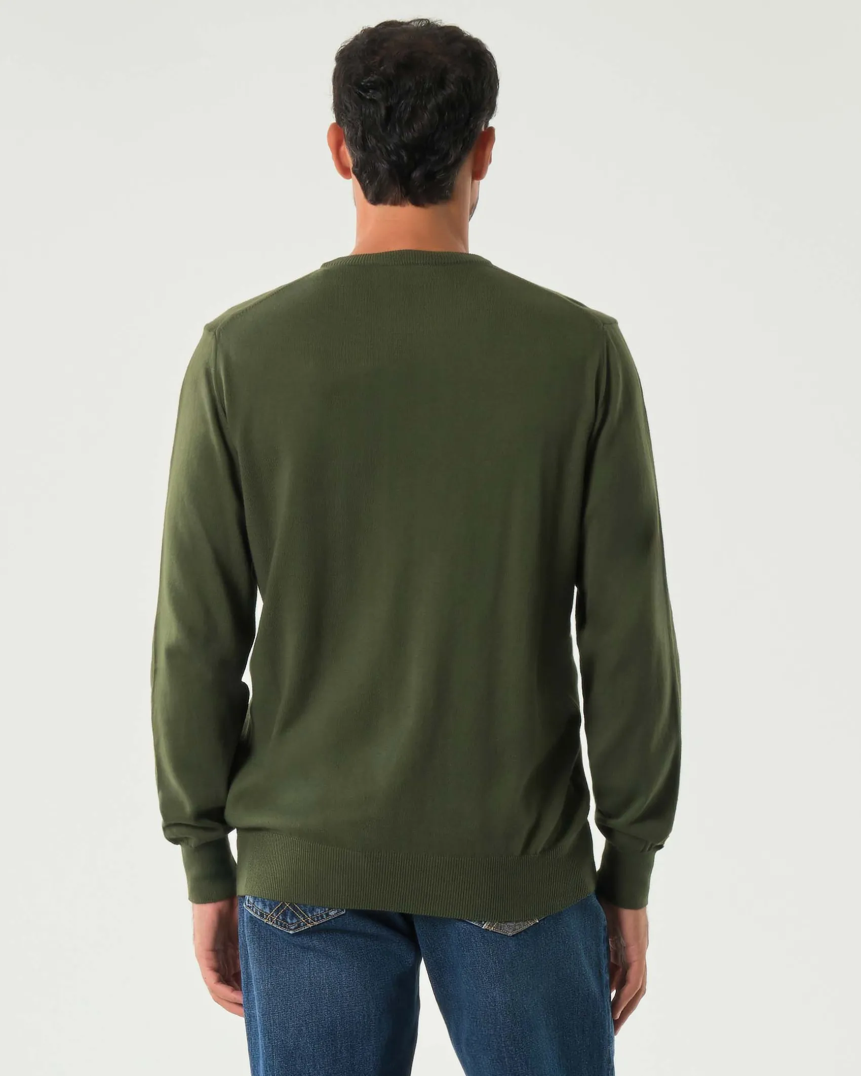 Maglia girocollo Roy Roger's verde militare regular-fit in puro cotone con patch logo sul fianco