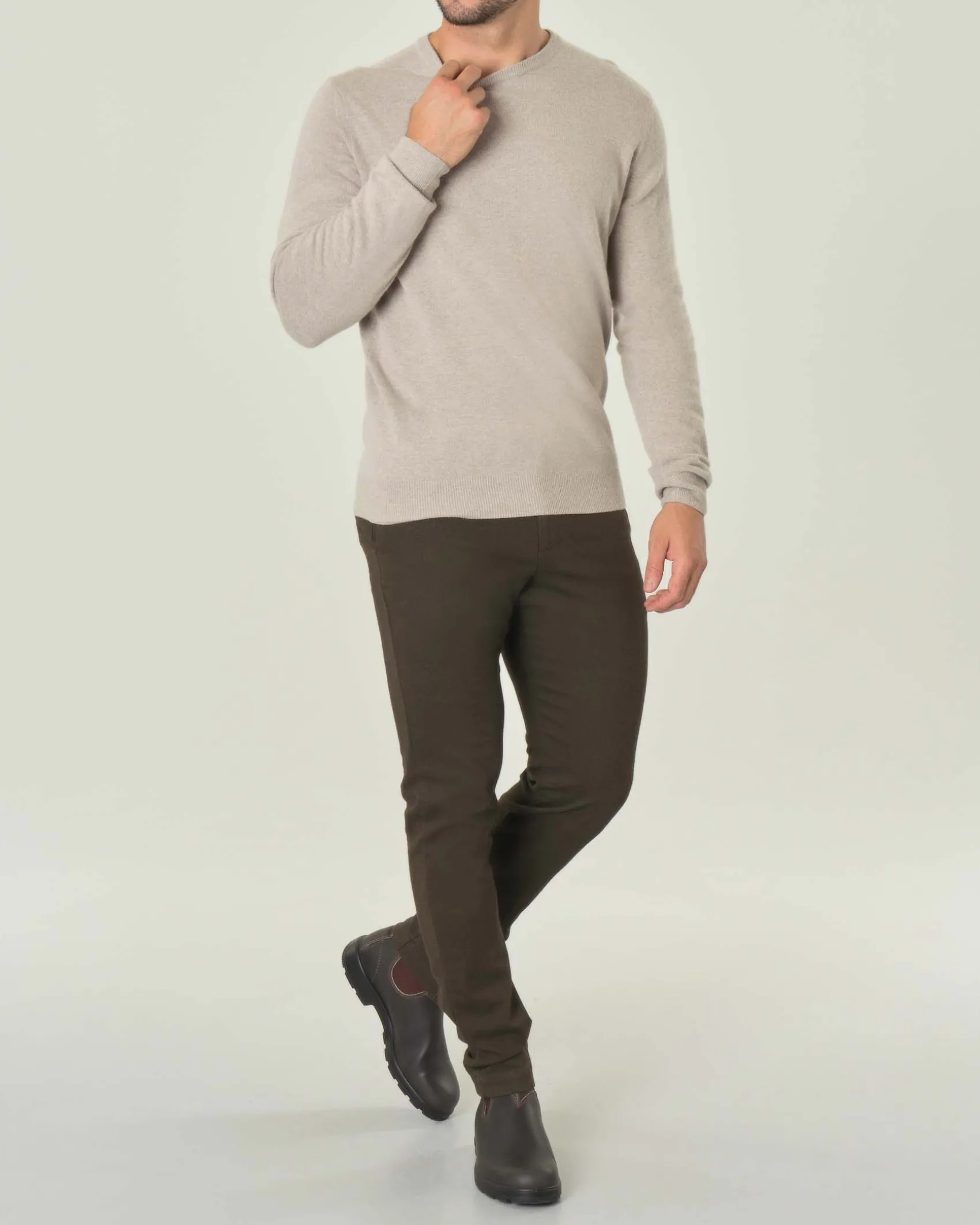 Maglia girocollo R.R.D. beige in misto lana e cachemire
