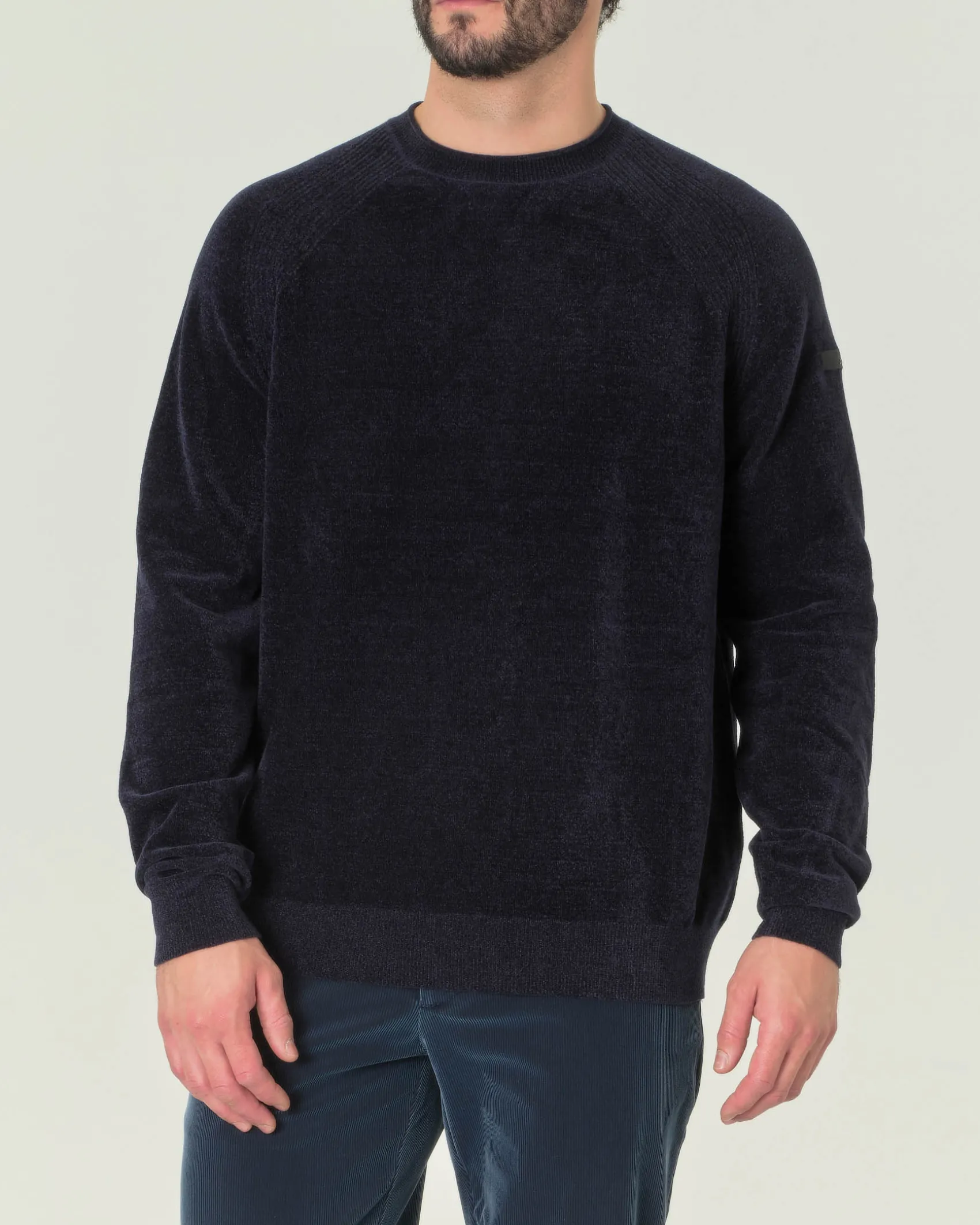 Maglia girocollo R.R.D. blu Knit Velvet Round in ciniglia con maniche raglan
