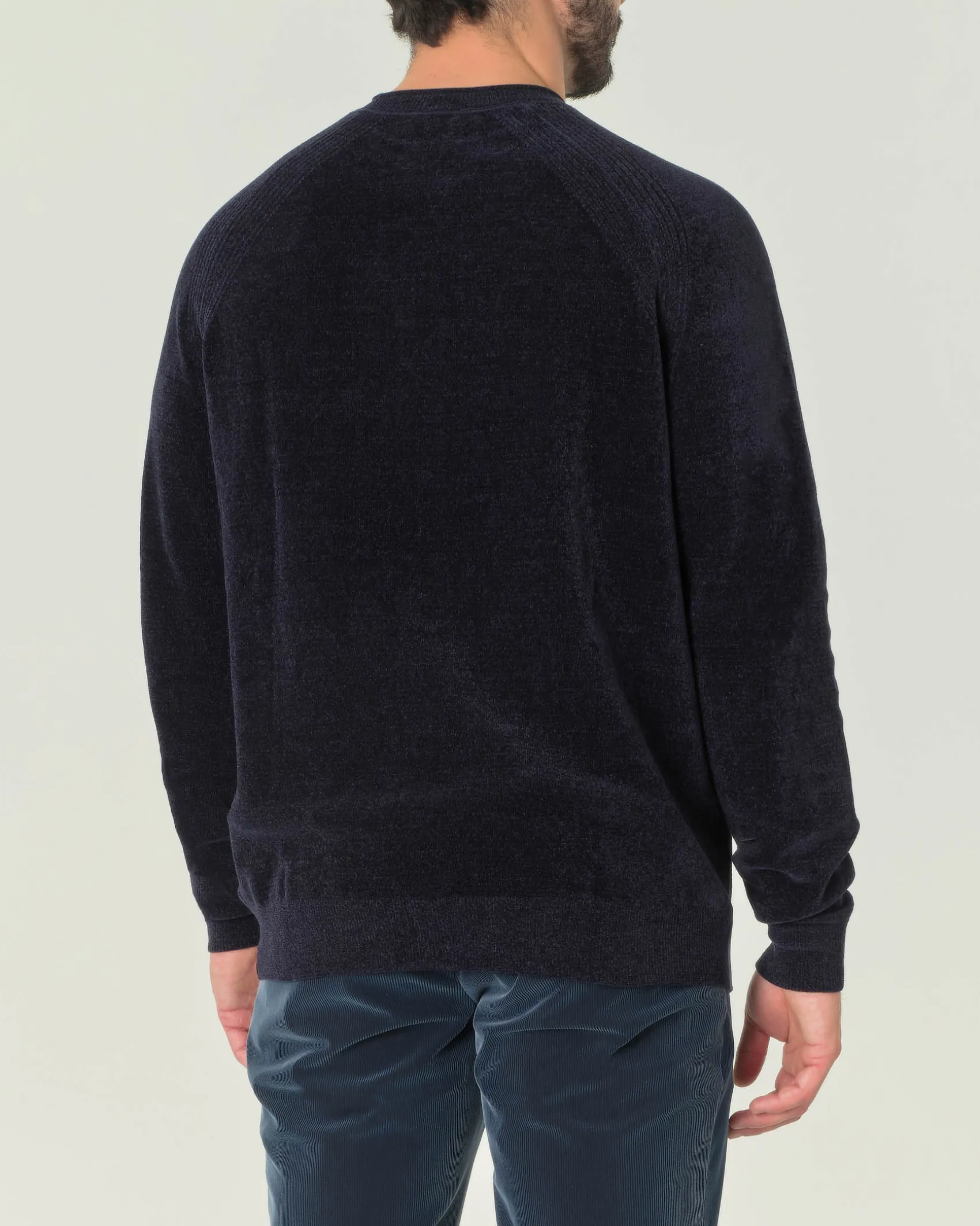 Maglia girocollo R.R.D. blu Knit Velvet Round in ciniglia con maniche raglan