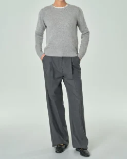Maglia grigia girocollo in puro cashmere