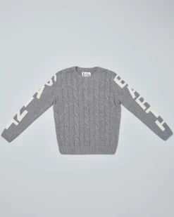 Maglia grigia MC2 Saint Barth in misto lana e cashmere a trecce con logo lungo le maniche