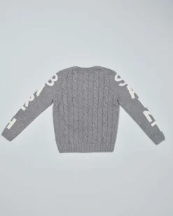 Maglia grigia MC2 Saint Barth in misto lana e cashmere a trecce con logo lungo le maniche