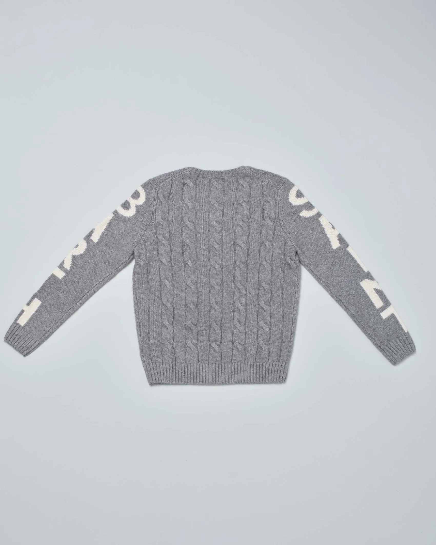 Maglia grigia MC2 Saint Barth in misto lana e cashmere a trecce con logo lungo le maniche