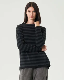 Maglia grigio antracite a righe nere Jurerê in misto cotone con colletto a cratere