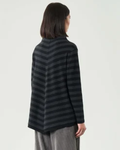 Maglia grigio antracite a righe nere Jurerê in misto cotone con colletto a cratere