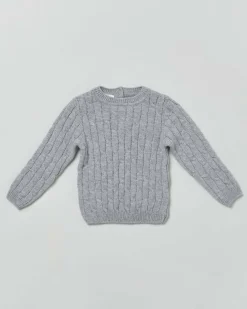 Maglia grigio girocollo in pura lana a trecce