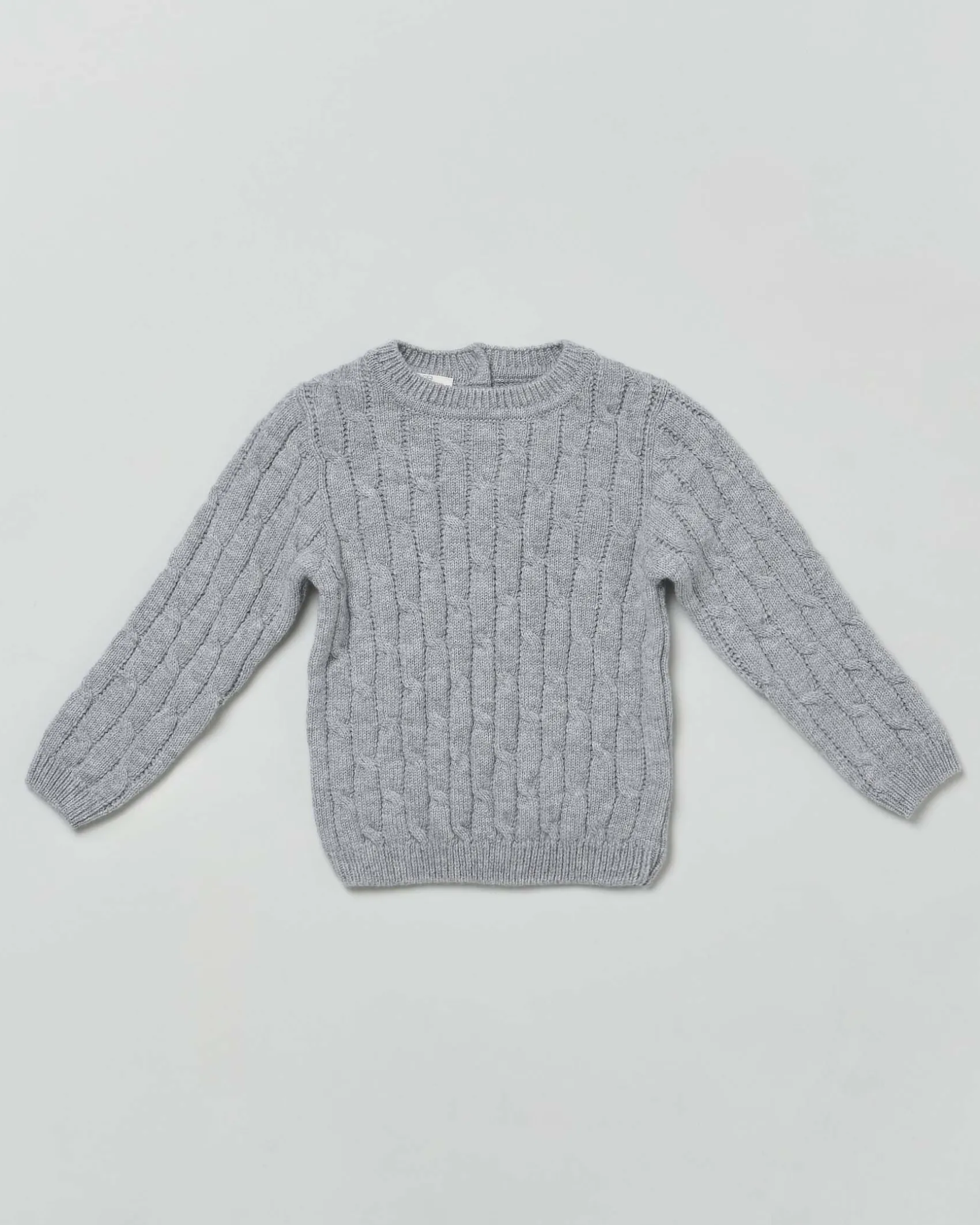 Maglia grigio girocollo in pura lana a trecce