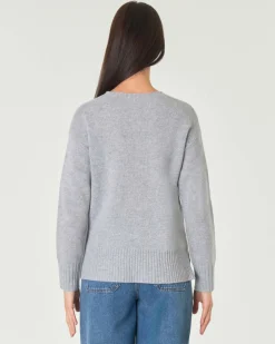 Maglia grigio melange in pura lana con lavorazione cardata verticale