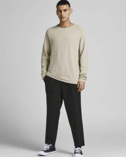Maglia Jack & Jones beige girocollo in puro cotone punto pepe con maniche raglan