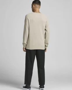 Maglia Jack & Jones beige girocollo in puro cotone punto pepe con maniche raglan