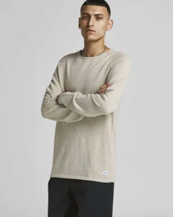Maglia Jack & Jones beige girocollo in puro cotone punto pepe con maniche raglan
