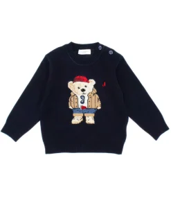 Maglia Jeckerson blu in misto lana e cotone con ricamo maxi orsetto