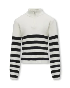 Maglia Kids Only panna a collo alto con mezza zip e fantasia rigata nera
