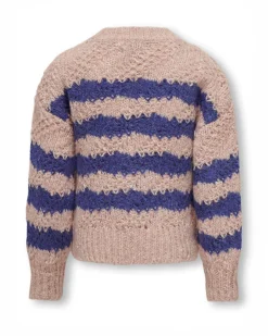 Maglia Kids Only relaxed in misto lana e cotone tricot rosa antico a fantasia rigata viola