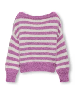 Maglia Kids Only relaxed in punto pelliccia a fantasia rigata rosa e bianca con maniche bishop