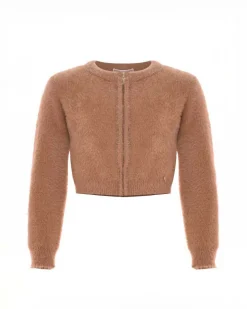 Maglia Kocca cropped beige in punto pelliccia con zip