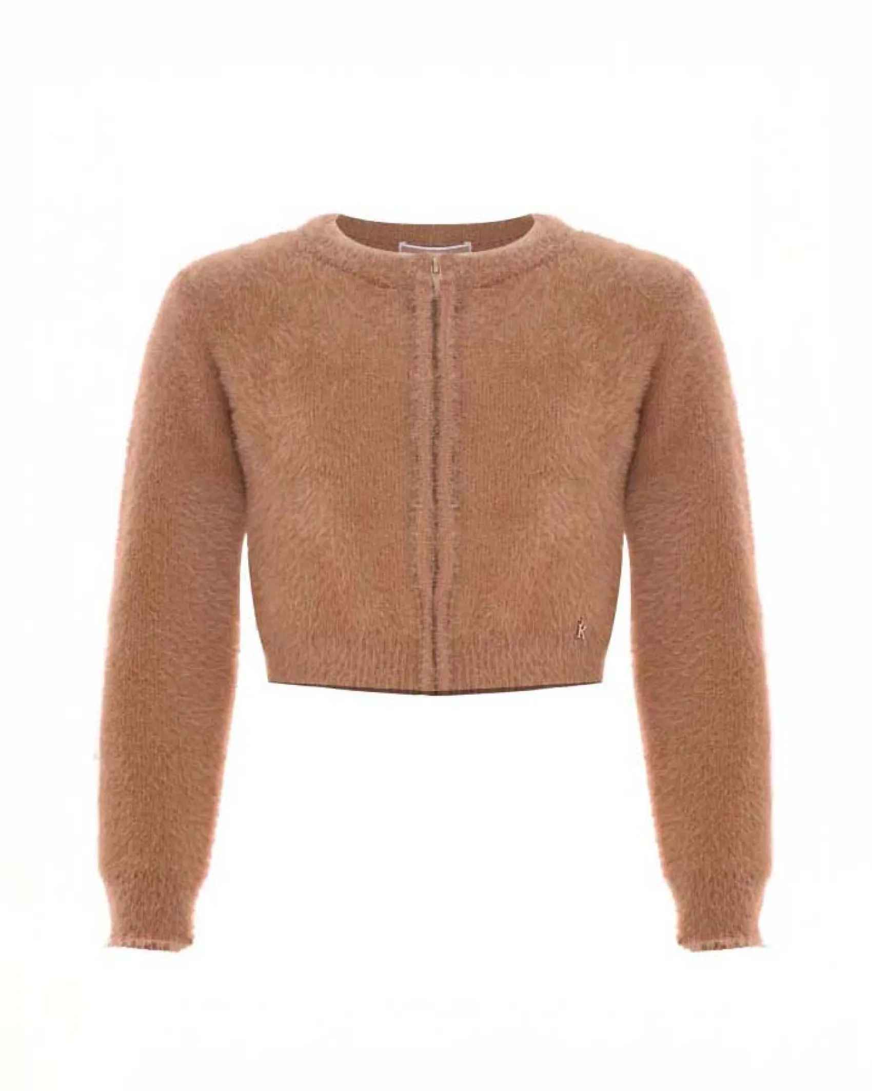 Maglia Kocca cropped beige in punto pelliccia con zip