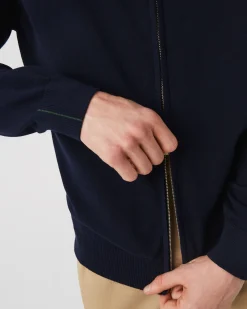 Maglia Lacoste blu in cotone con chiusura zip