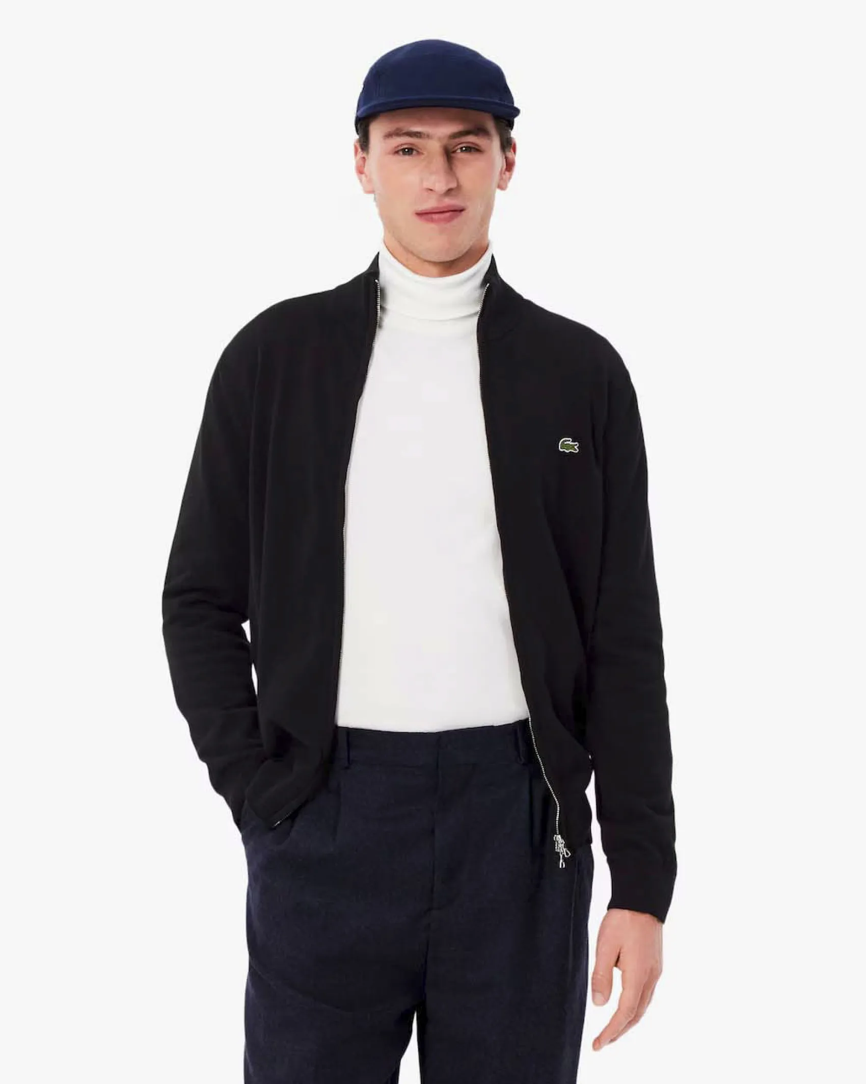 Maglia Lacoste nera in cotone con chiusura zip
