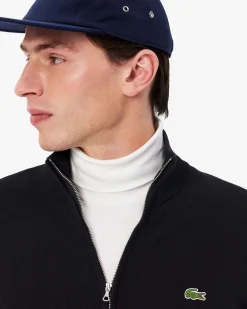 Maglia Lacoste nera in cotone con chiusura zip