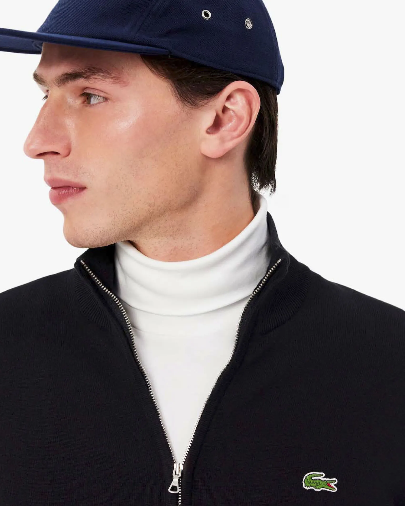 Maglia Lacoste nera in cotone con chiusura zip