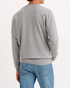 Maglia Levi's grigia girocollo in cotone stretch con taglio felpa e logo batwing piccolo sul petto