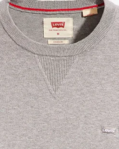 Maglia Levi's grigia girocollo in cotone stretch con taglio felpa e logo batwing piccolo sul petto