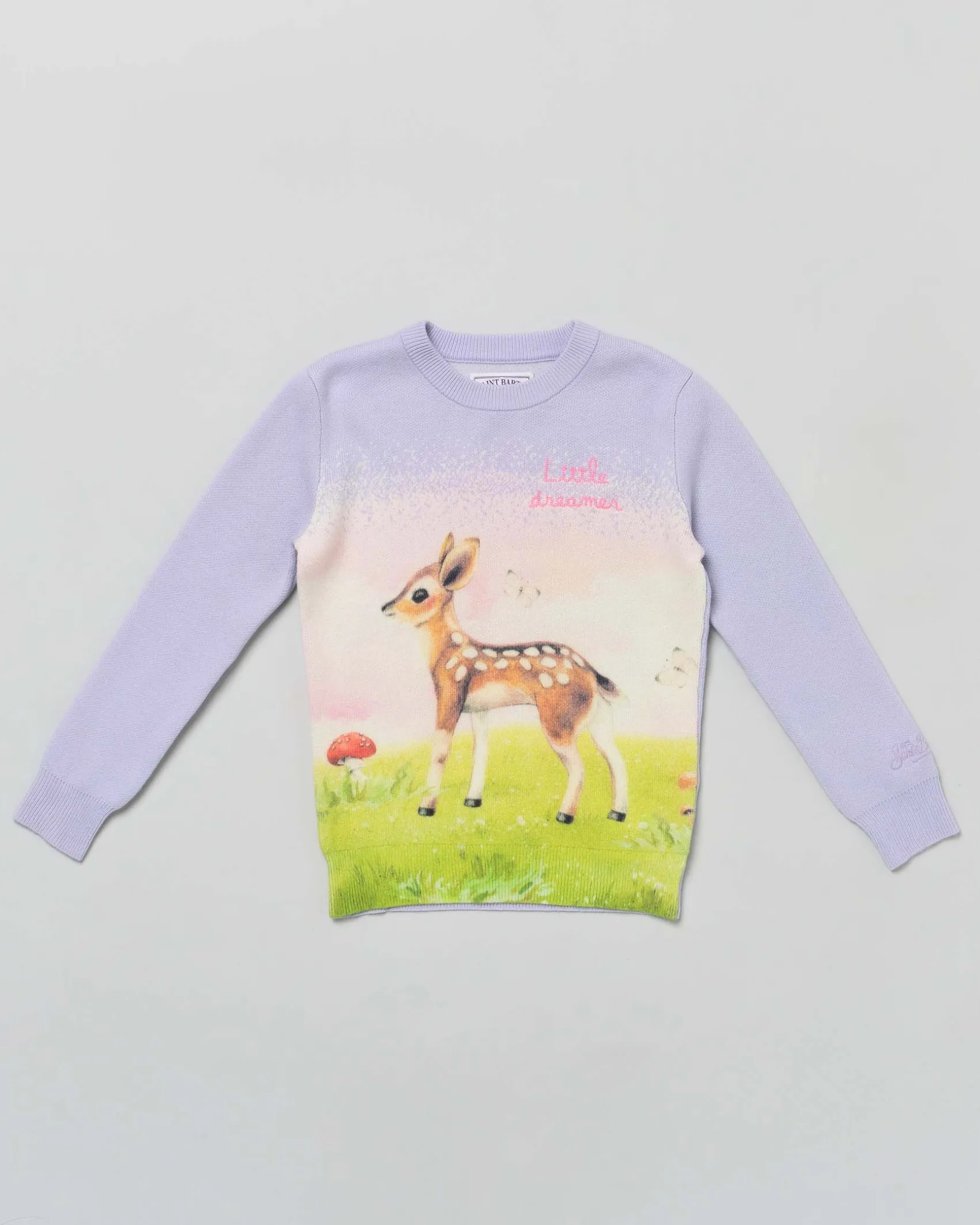 Maglia lilla MC2 Saint Barth girocollo in misto lana e cashmere con grafica bambi e scritta Little Dreamer