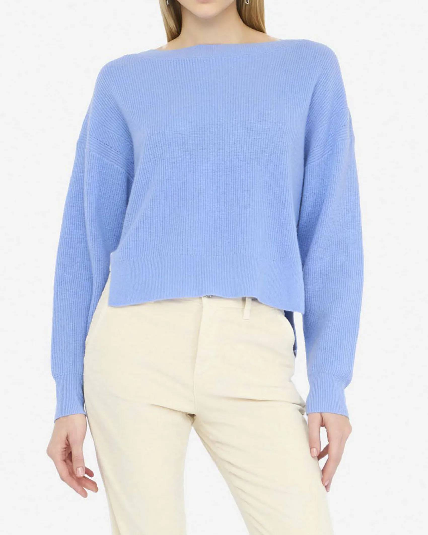 Maglia Liu Jo azzurra in lana e cashmere con scollo a barca