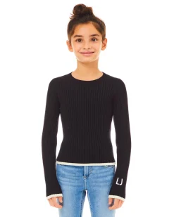 Maglia Liu Jo in misto viscosa nera a costine con dettagli bianchi