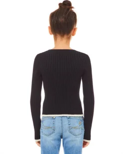 Maglia Liu Jo in misto viscosa nera a costine con dettagli bianchi