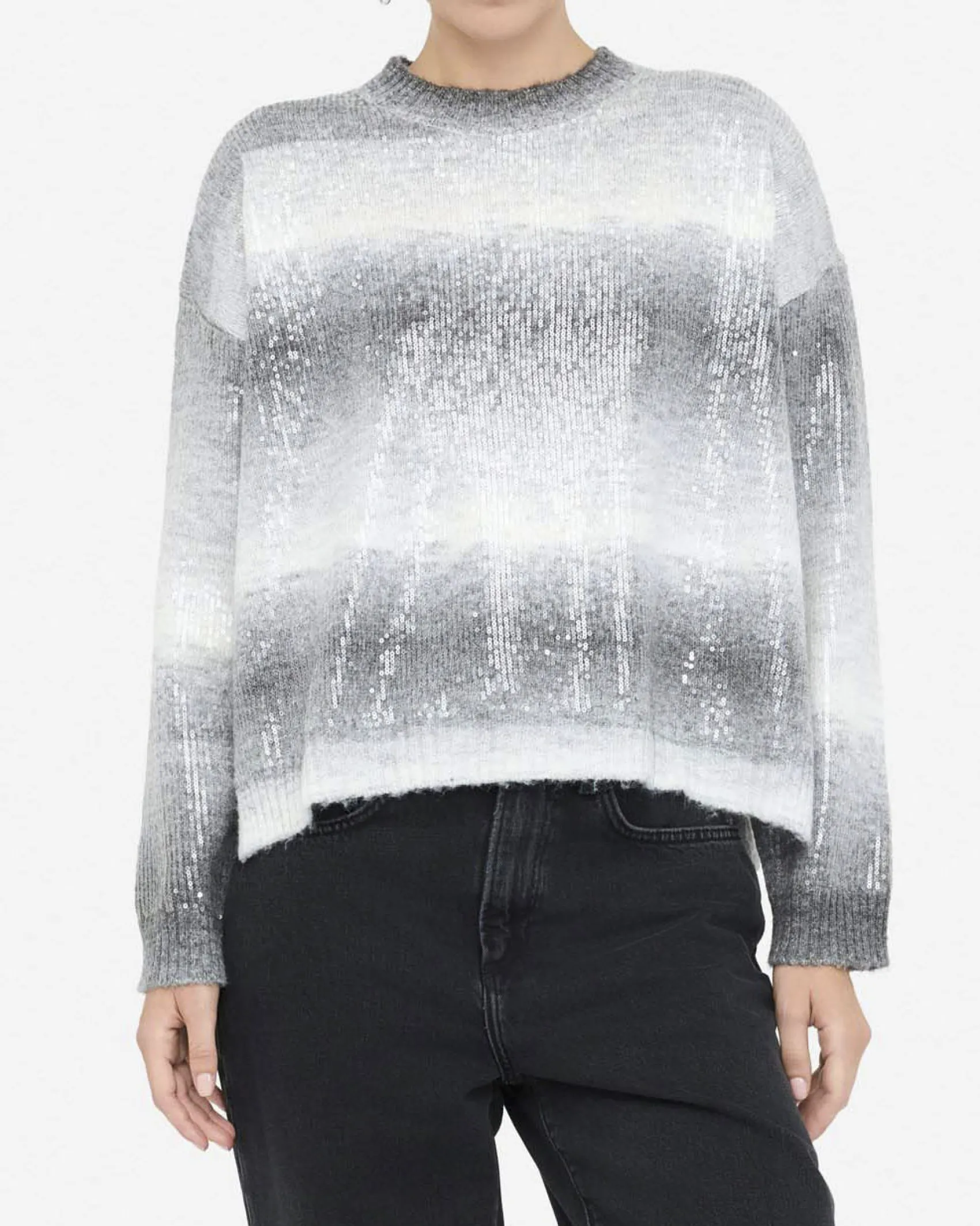 Maglia Liu Jo Jeans grigia in misto lana con paillettes ricamate