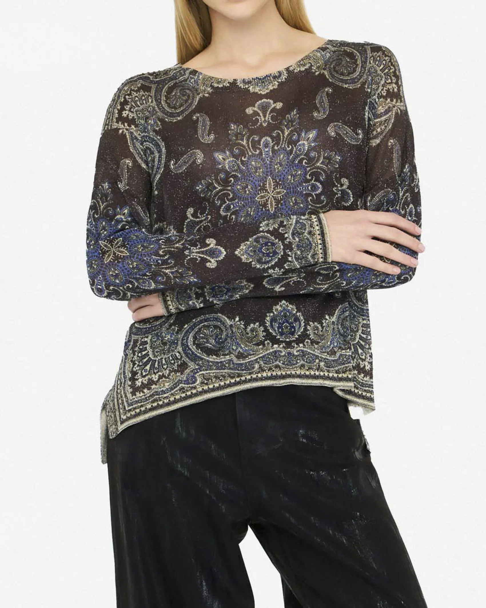 Maglia Liu Jo Jeans marrone in viscosa con stampa all-over e lurex