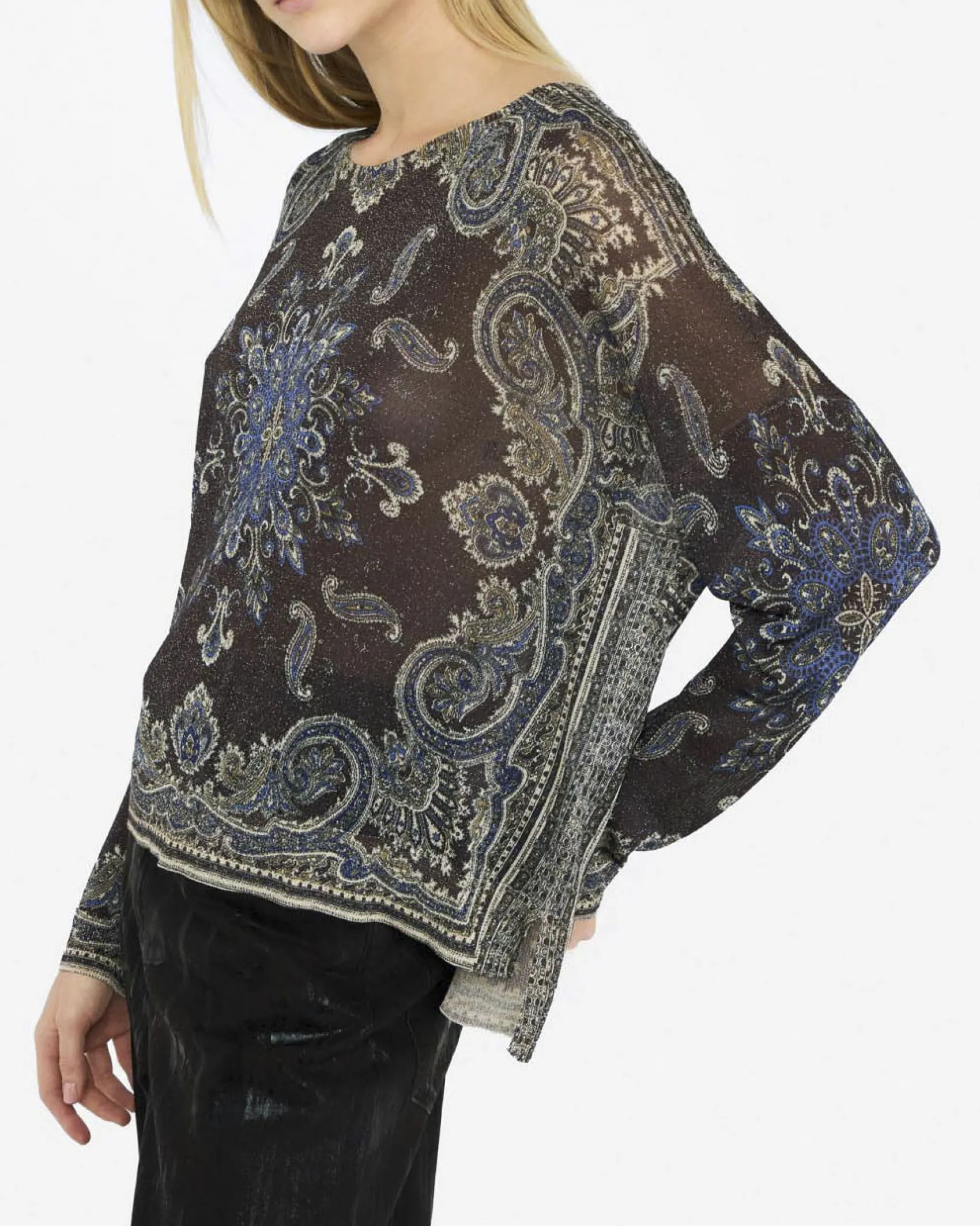 Maglia Liu Jo Jeans marrone in viscosa con stampa all-over e lurex