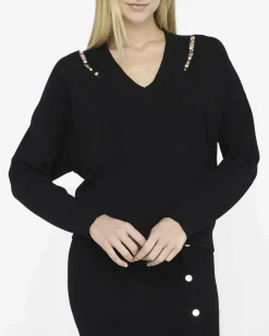 Maglia Liu Jo Jeans nera in viscosa con dettagli gioiello